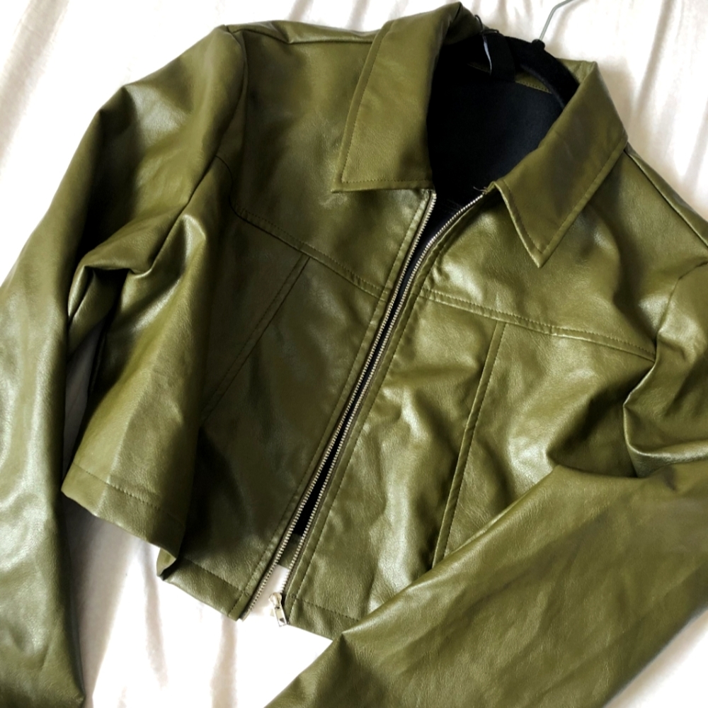 Olive green leather jacket - Picture 1 of 1